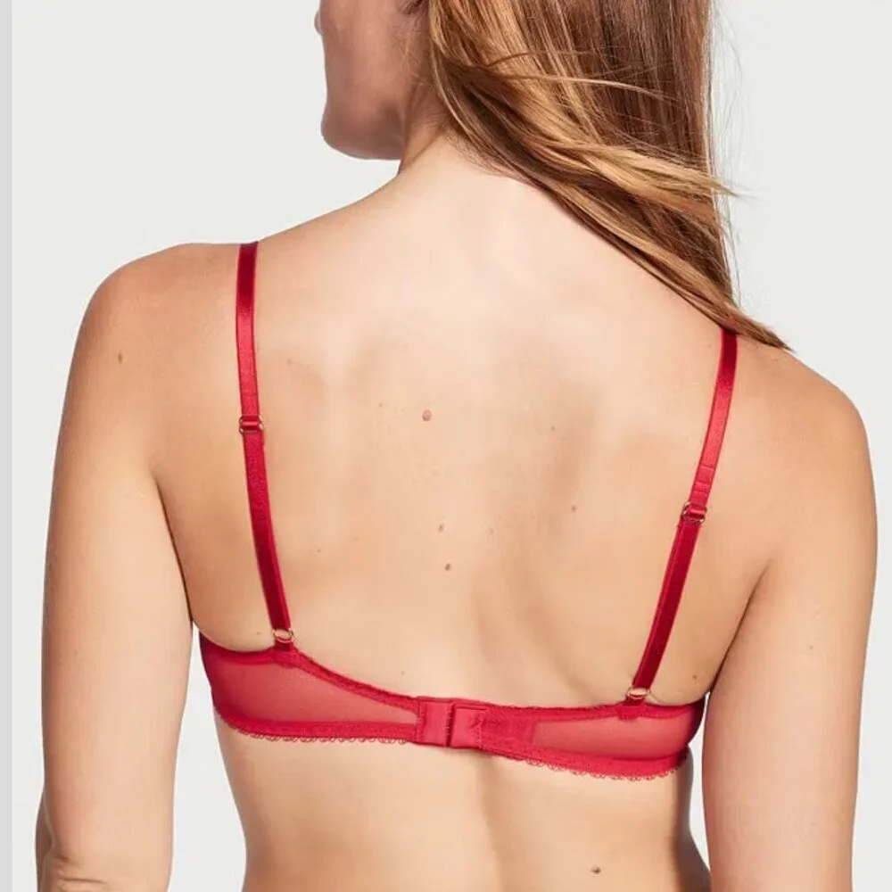 New! Victoria's Secret Very Sexy Red Mesh Lace Strappy Push Up Bra 4905